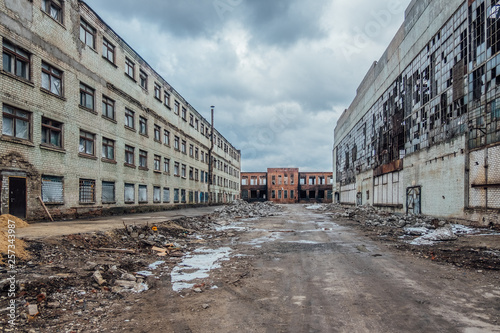 Territory of abandoned industrial area at former Voronezh excavator factory waiting for demolition or reconstruction