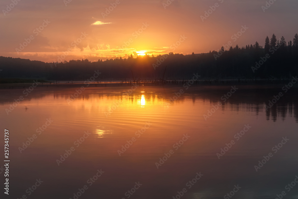 lake sunrise sky sun reflection