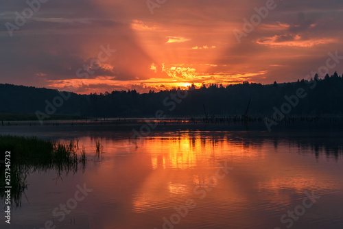 lake sunrise sky sun reflection