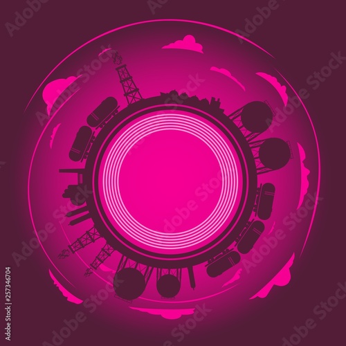 Circle with energy relative silhouettes. Objects located around circle. Modern brochure, report or leaflet design template.