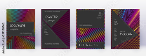 Black brochure design template set. Rainbow abstra