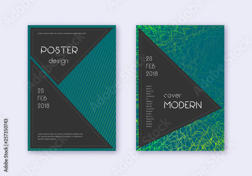 Black cover design template set. Green abstract li
