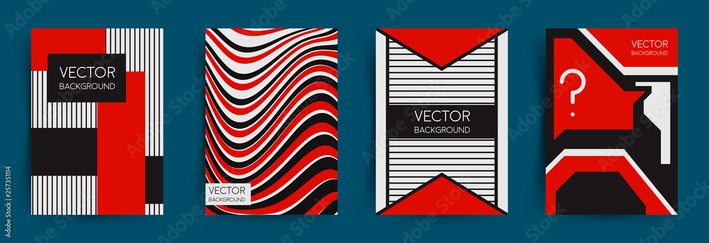 Set of covers with Liquid line pattern and geometric. Minimal geometric design. Red and black color Set of covers with Liquid line pattern and geometric. Minimal geometric design. Red and black color