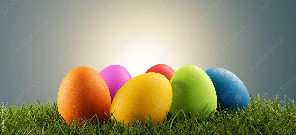 colorful Easter eggs green grass 3d-illustration colorful Easter eggs green grass 3d-illustration