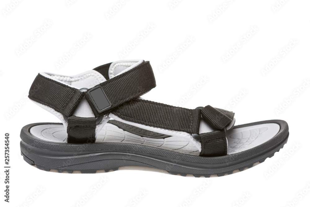 black sandals with a comfortable rubber sole, on a white background, isolate black sandals with a comfortable rubber sole, on a white background, isolate