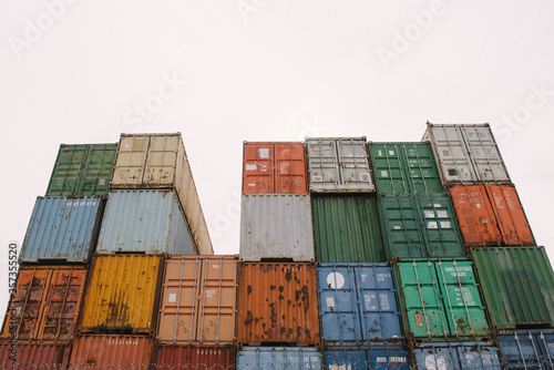 Iron Containers of different colors are in the port