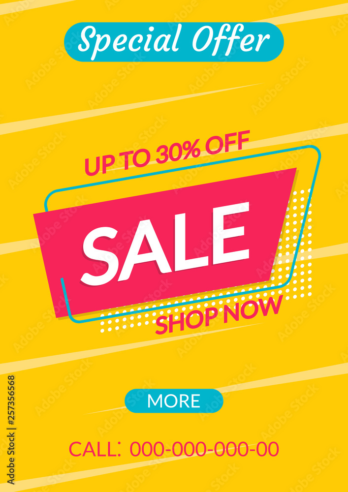 Sale banner template. Discount flyer or poster. Special Offer and Price off coupon for Clearance, Promo, Social media, Marketing in flat style. Vector illustration.