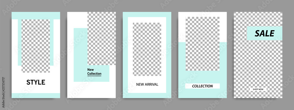 Modern minimal square stripe line shape template in turquoise green and white color with frame. Corporate advertising template for social media stories, story, business banner, flyer, and brochure.