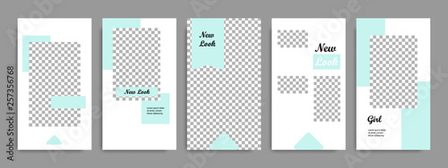 Modern minimal square stripe line shape template in turquoise green and white color with frame. Corporate advertising template for social media stories, story, business banner, flyer, and brochure.