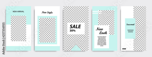 Modern minimal square stripe line shape template in turquoise green and white color with frame. Corporate advertising template for social media stories, story, business banner, flyer, and brochure.