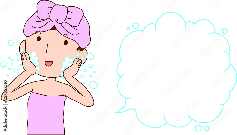 Illustration of a lady who is washing the face as after bathing with Bubble Callout Illustration of a lady who is washing the face as after bathing with Bubble Callout