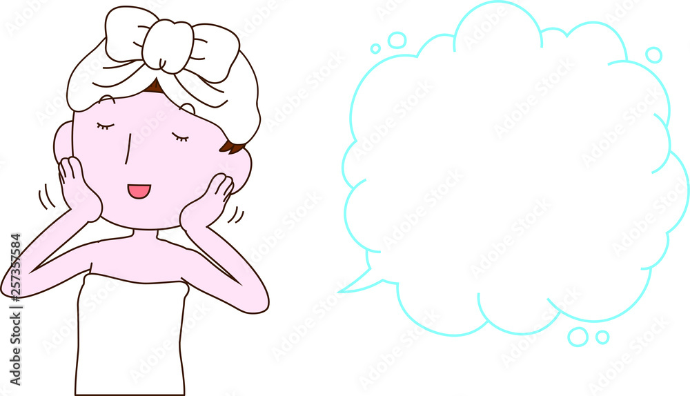 Illustration of a cute lady who is washing the face as after bathing with Bubble Callout Illustration of a cute lady who is washing the face as after bathing with Bubble Callout