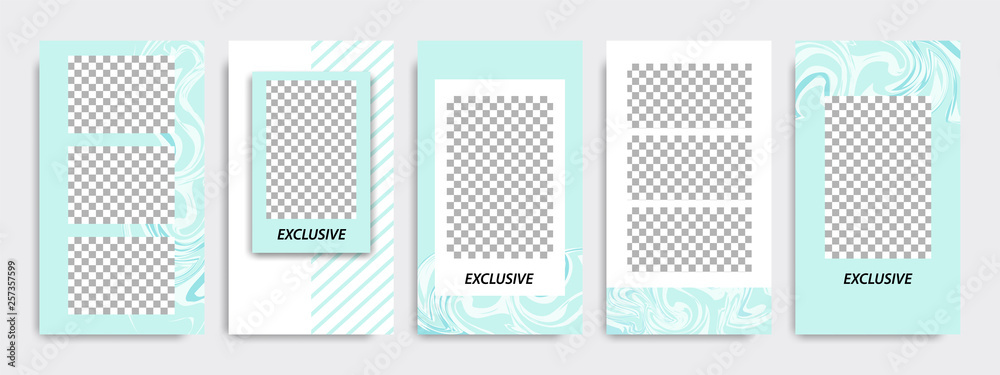 Modern minimal square stripe line shape template in turquoise green and white color with frame. Corporate advertising template for social media stories, story, business banner, flyer, and brochure.