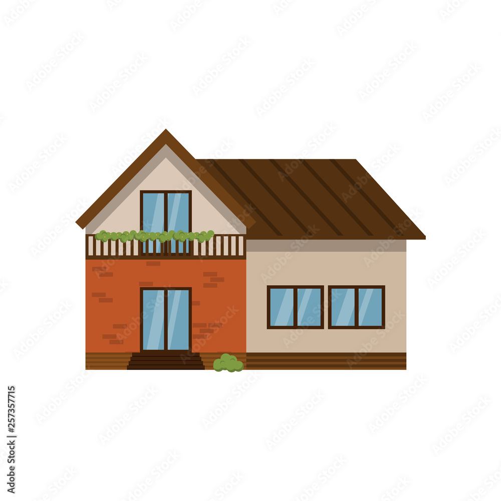 Two-storey house with attic isolated on white background Two-storey house with attic isolated on white background