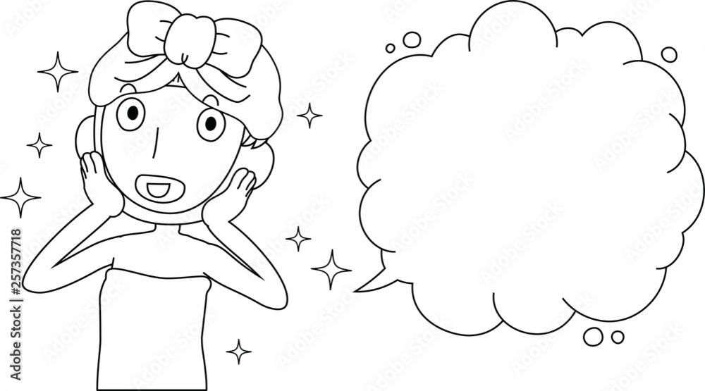 Illustration of a cute lady who is washing the face as after bathing with Bubble Callout outline Illustration of a cute lady who is washing the face as after bathing with Bubble Callout outline