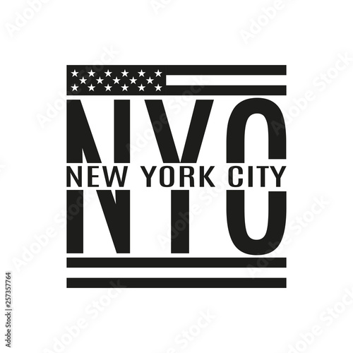 New York City text. NYC typography design with American flag. Tee, T-Shirt, Sport, Athletic Black and White graphics. Vector illustration.