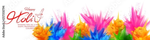 colorful promotional background for Festival of Colors celebration with message in Hindi Holi Hain meaning Its Holi