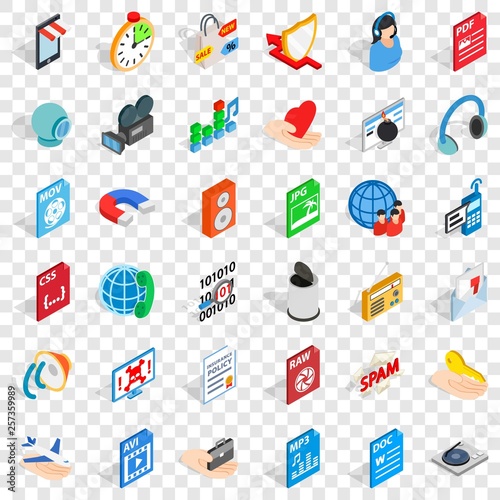 Web key icons set. isometric style of 36 web key vector icons for web for any design