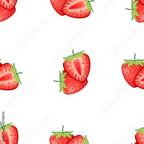 Fototapeta Naklejka Na Ścianę i Meble -  Berries fruit strawberry with leaves seamless pattern for textile prints, cards, design. Vector illustration in flat style