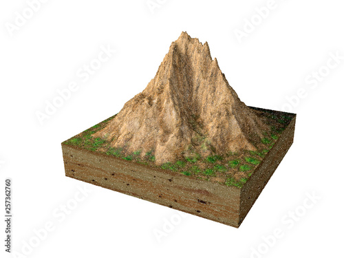 Cross section of ground with mountain. Vector illustration.