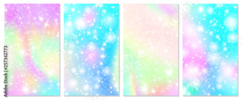 Unicorn rainbow background. Holographic sky