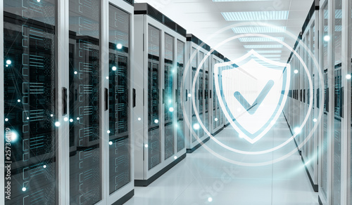 Fotografía Firewall activated on server room data center 3D rendering