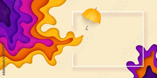 Autumn time, bright layered banner with umbrella, papercut layers vector