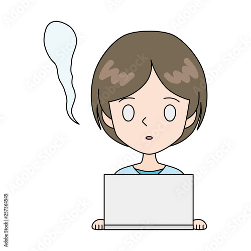 PCの前で白目になっている女性