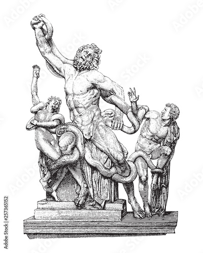 Sculpture of Laocoön and his sons / vintage illustration from Meyers Konversations-Lexikon 1897