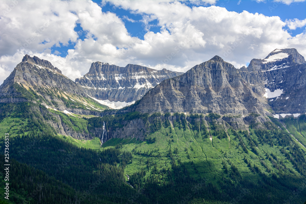 Oberlin Mountain and Cannon Mountain in Glacier National Park, Montana state. USA