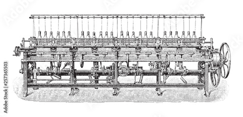 Old hosiery loom / vintage illustration from Meyers Konversations-Lexikon 1897