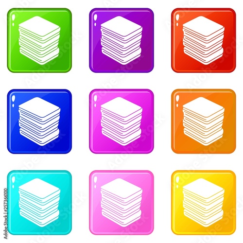 Arranged clothes icons set 9 color collection isolated on white for any design