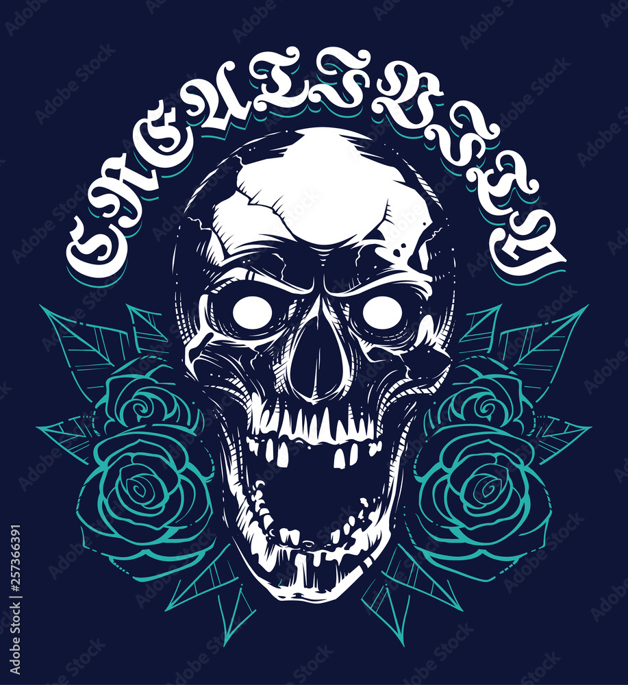 Skull with Roses Grunge Print Design Skull with Roses Grunge Print Design
