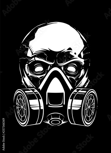 White Skull with Respirator on Black Background