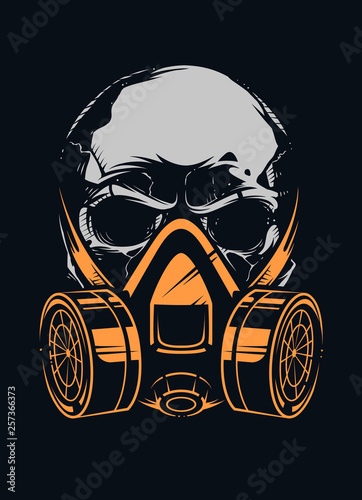 Skull with Respirator on Black Background
