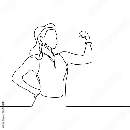 Strong girl continuous one line drawing