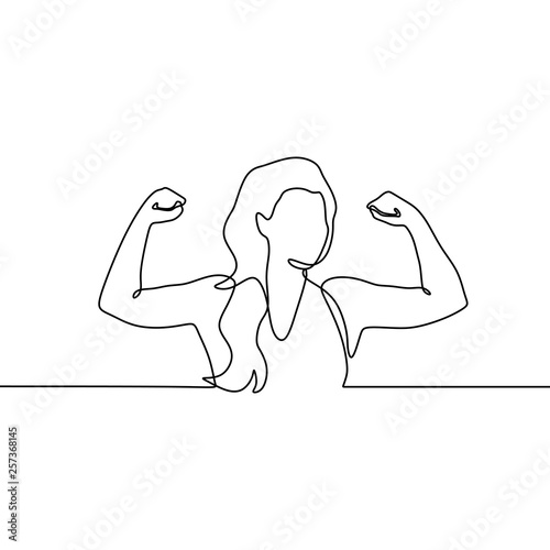 Strong girl continuous one line drawing
