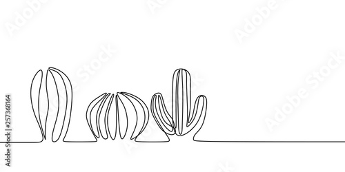 Vector Set of Cute Cactus continuous one line drawing Black and White Sketch House Plants Isolated on White Background. Potted Cactus Family Hand Drawn Illustration