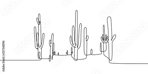 Vector Set of Cute Cactus continuous one line drawing Black and White Sketch House Plants Isolated on White Background. Wild Cactus Family trees Hand Drawn Illustration