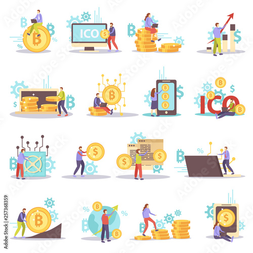 Cryptocurrency Flat Icons Set
