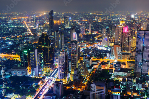 High view of Bangkok city in night time © rukawajung
