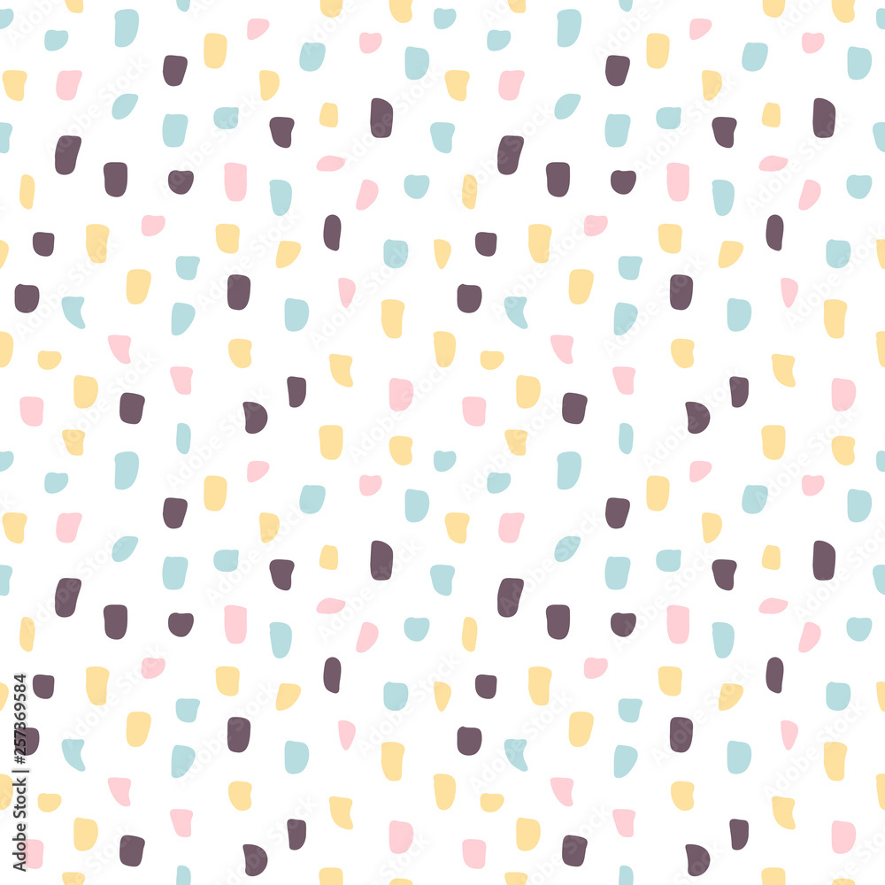 Abstract seamless pattern with freehand  shapes made in vector. Marker marks, strokes and scribbles in pastel colors on white background.