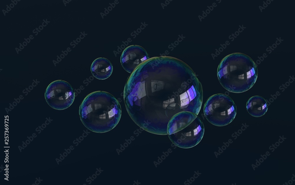 Colorful soapbubbles on a black background. 3D render /rendering. Colorful soapbubbles on a black background. 3D render /rendering.