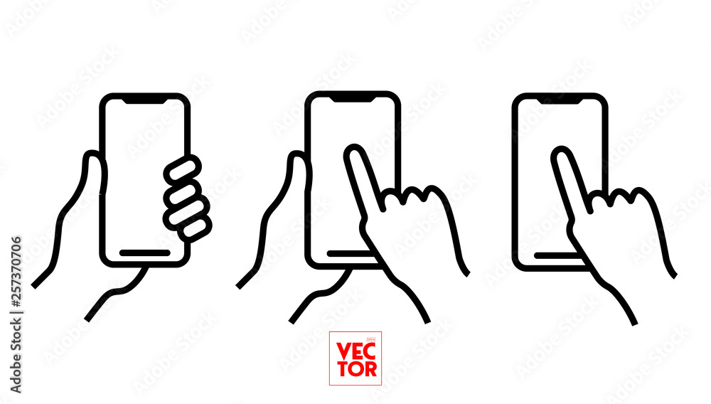 Mobile Phone Bold Line Icon with Hand holding smartphone - obrazy, fototapety, plakaty 