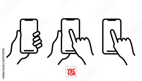 Obraz na płótnie Mobile Phone Bold Line Icon with Hand holding smartphone w salonie