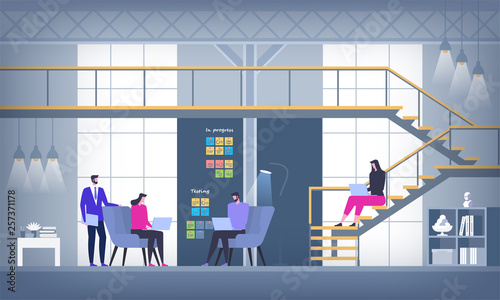 Creative Office Coworking Center. University Campus. Flat Vector Illustration