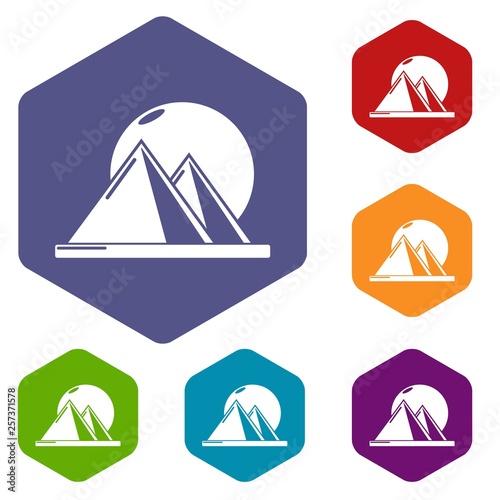 Pyramid egypt icons vector colorful hexahedron set collection isolated on white