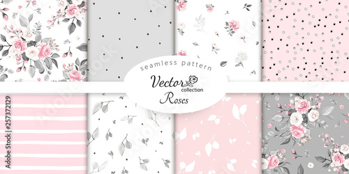 set botanic and abstract seamless pattern with flowers and leaves, hand drawn background. collection floral pattern. Tile with Flower rose. photo