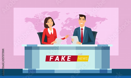 Live fake news on TV cartoon vector illustration