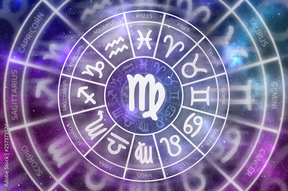 Zodiac Virgo symbol inside of horoscope circle Zodiac Virgo symbol inside of horoscope circle